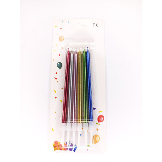 Набір свічок для торту металізований, мікс, 12см, 6шт/уп Різнокольоровий Unison (968727)