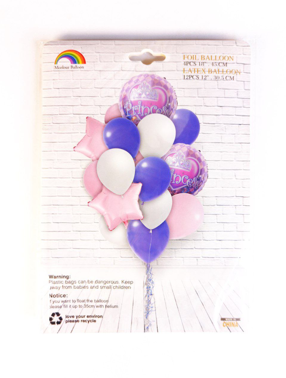 Набор из 16 шариков -4 фольгированных "18" 45 см и 12 латексных "12" 30,5 см, Princess Разноцветный Pelican (K-521 Princess)