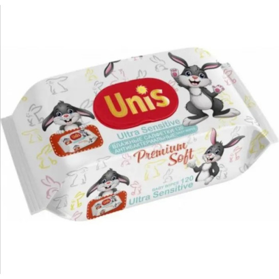 Салфетки влажные UNIS (Унис) для детей без запаха с клапаном 120 шт Unison (WW-6)