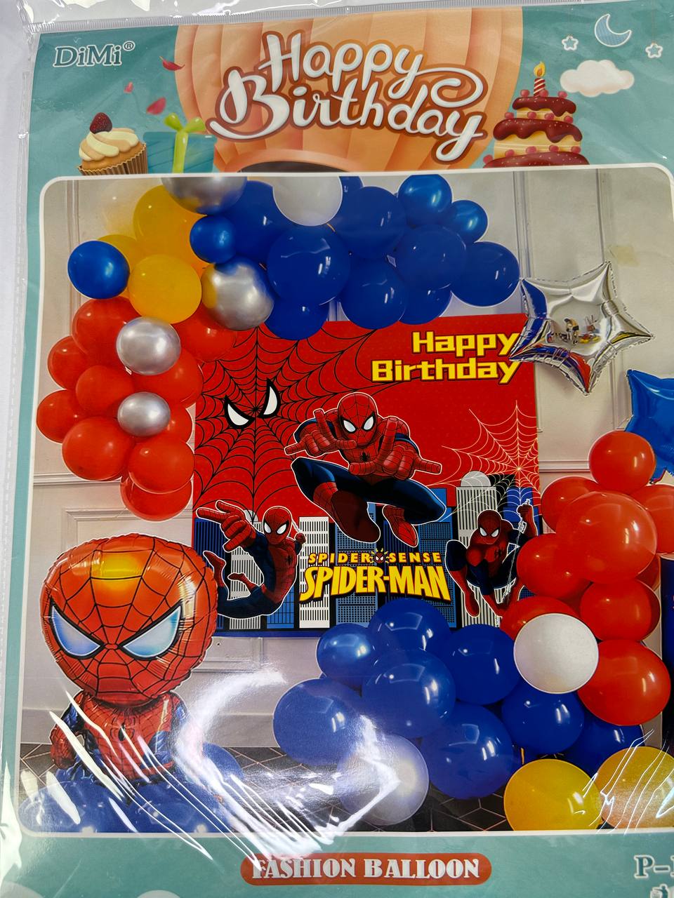 Фотозона из воздушных шаров Happy Birthday "Человек-Паук" Разноцветный Unison (167-P)