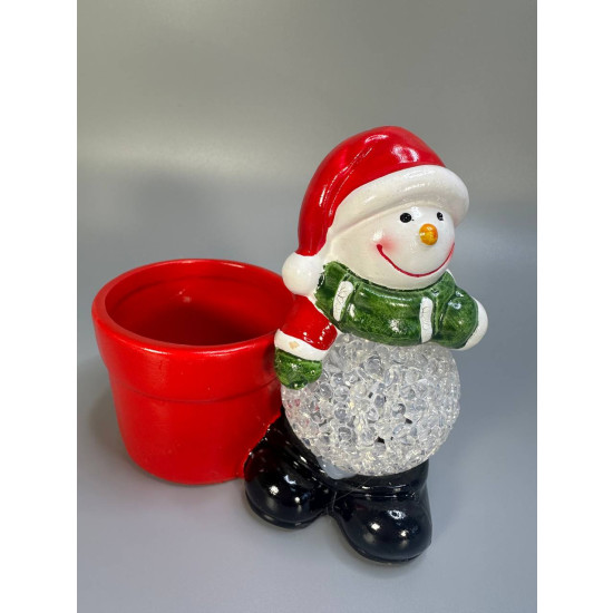 Сувенир декоративный светящийся LED "Санта Клаус. Снеговик с подставкой" 13 х 12см Красный Unison (2322)