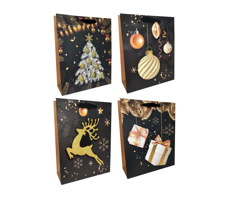 Пакет новорічний з глітером "Новорічне свято" , 30х40х12см,, 200гр Чорний Unison (FD1348L)