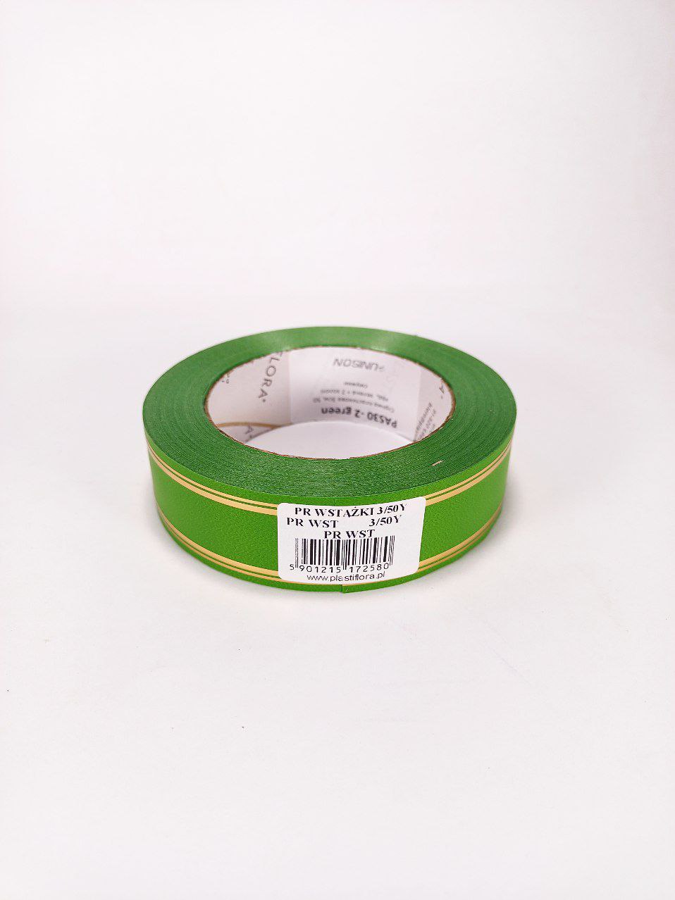 Лента пластиковая 3см, 50 ярд, зеленая + 2 золотые полоски, Зеленый Unison (PAS30 -2 green)