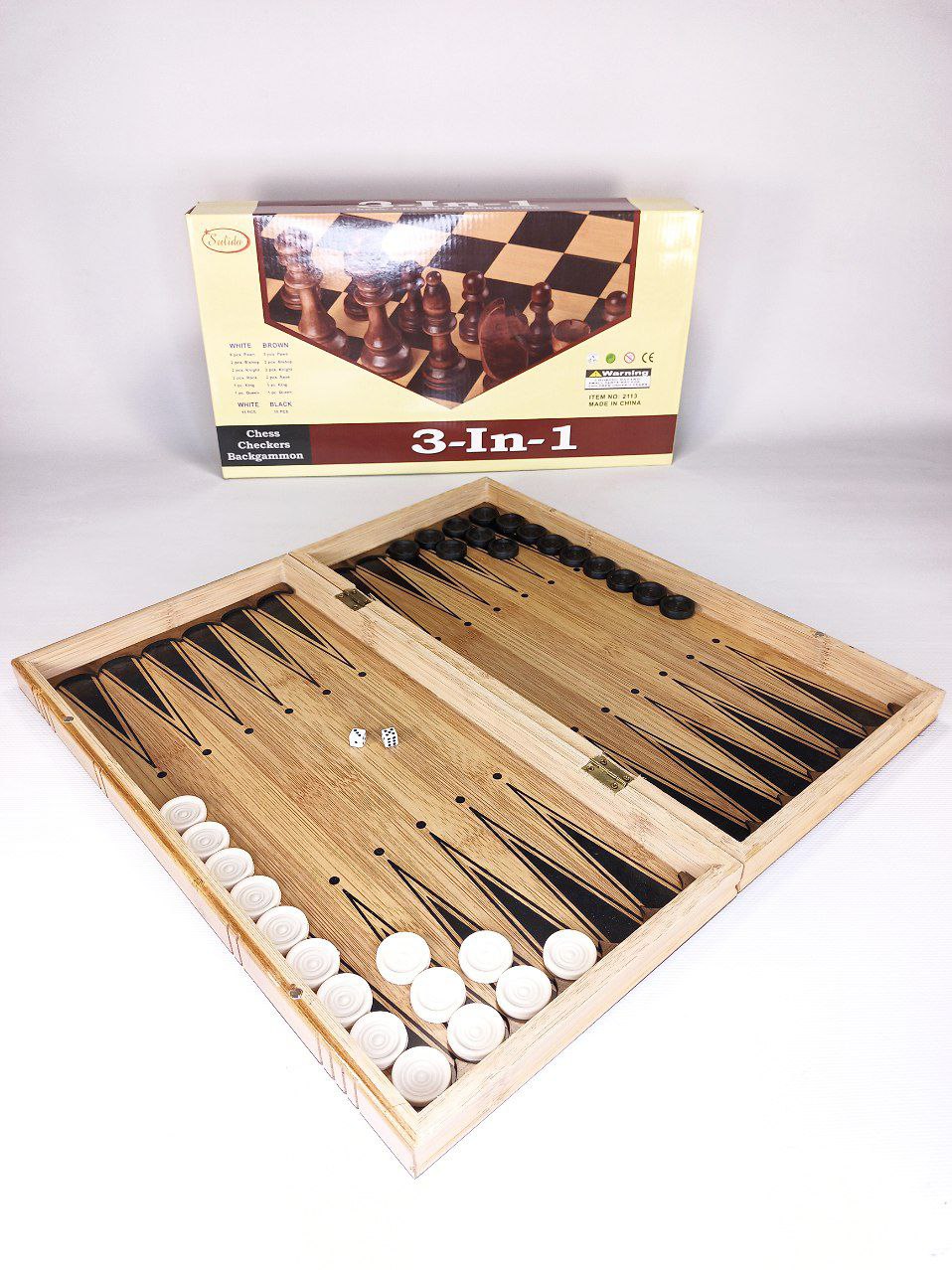 Игра настольная 3 в 1 "Шахматы, шашки, нарды" бамбук 48см Unison (8268-48)