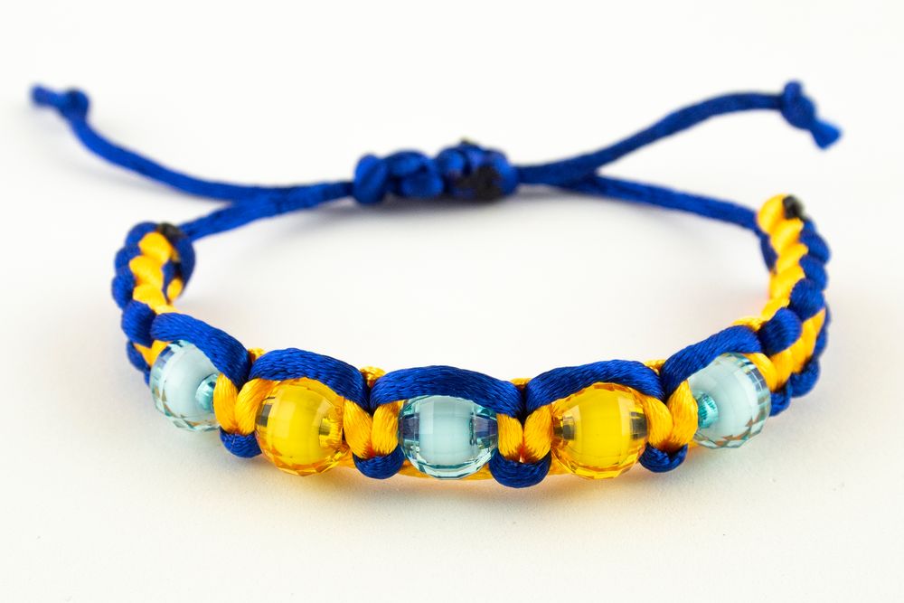 Браслет - фенечка из лент желто-голубых и бусинок Желто-синий Unison (783014)