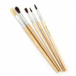 Набор кисточек 5 шт (Белка N1,3 круглые, Пони N2,4 круглые, Щетина N6 плоская) Бежевый Без бренда (RA-7699)