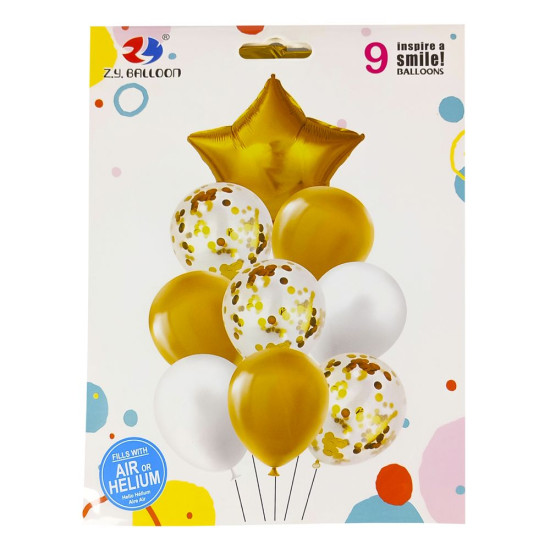 Набор шариков микс со звездой, 9шт ЗОЛОТО Золотой Без бренда (10120 gold)