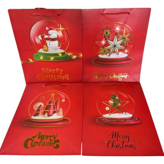 Пакет новорічний металізований SM5883M-4 , 26х32х10см 210гр, 4 дизайнb Червоний Unison (SM5883M-4)