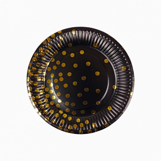 Тарелки одноразовые картонные фольгированные 18см - 10 штук в пачке, "Горошек" Черный Без бренда (10143 black)