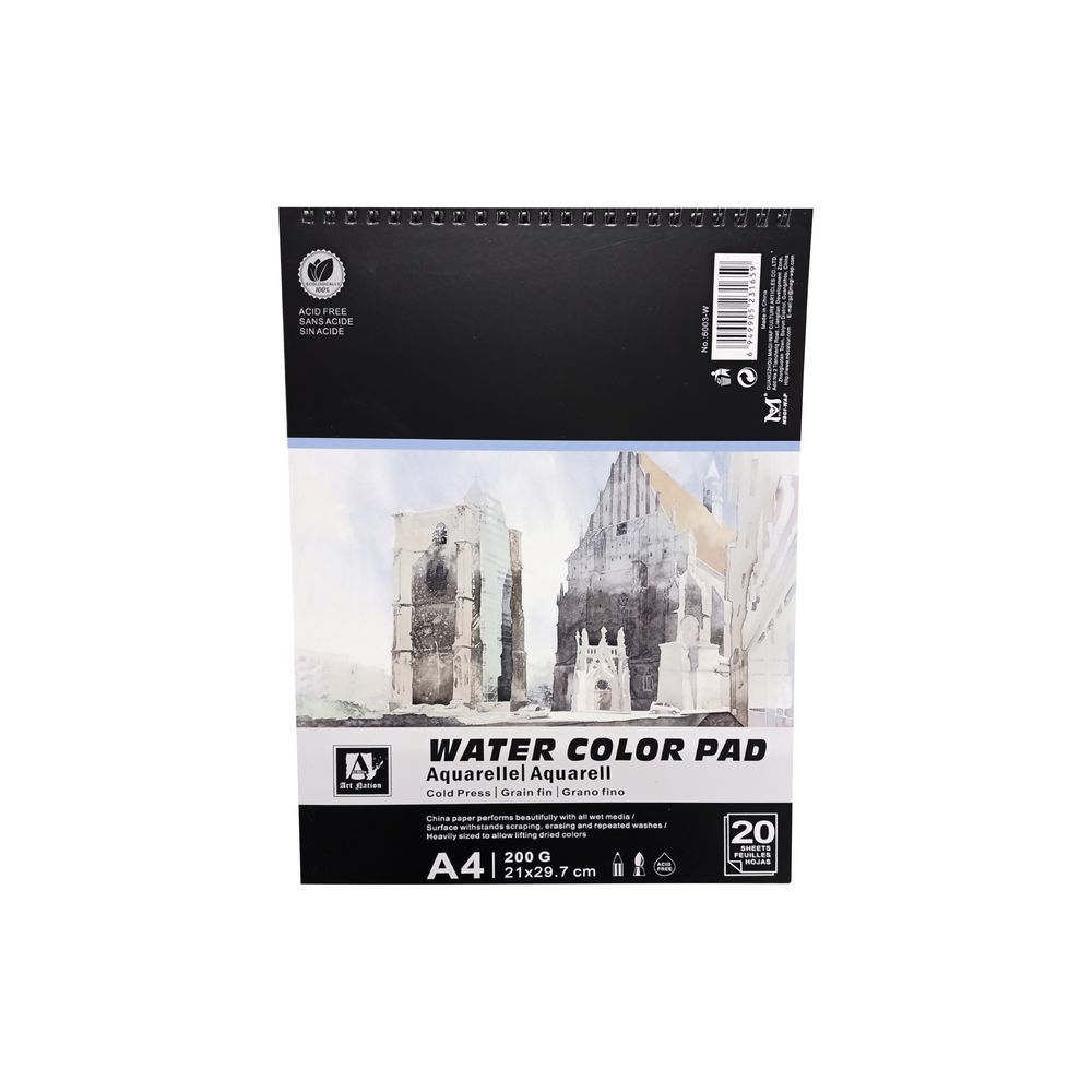 Блокнот акварельный Art Nation А4, 20 страниц, 200 г/кв.м Разноцветный Без бренда (6003-W)