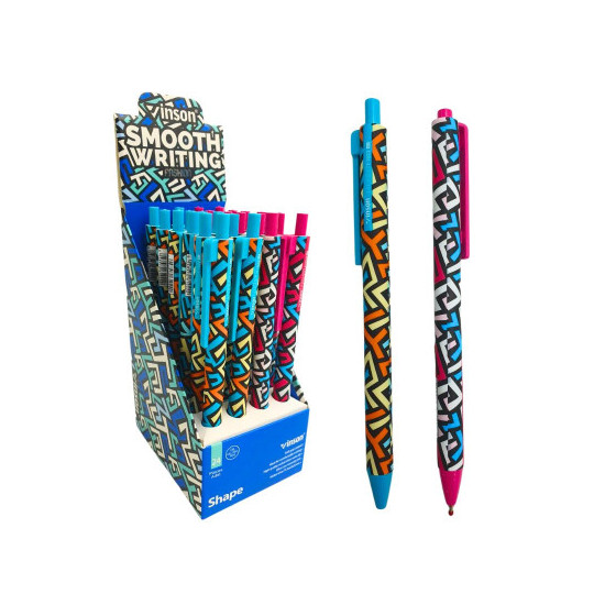 Ручка автомат масляная Vinson "Shape" 0,5мм, синяя, soft touch, грип, mix (24шт/уп) Разноцветный Vinson (F1022)