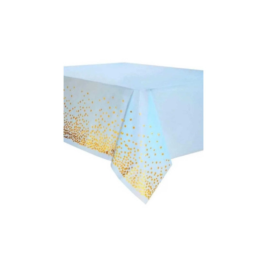 Скатертина блакитна 137 х 183см,  Горошок золотий Рожевий Без бренду (871034)