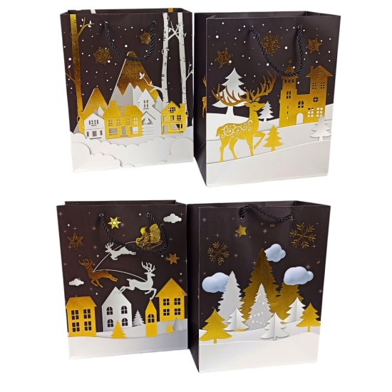 Пакет подарочный новогодний , 26 х 32 х 10cm 4 дизайна (6028M(2628))