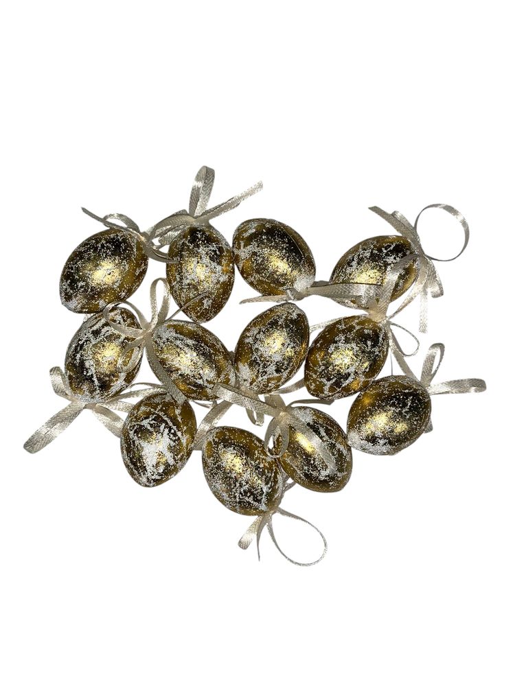 Набор пасхальных яиц 4 х 3см Ретро-золото - 12шт с лентой (L00140)