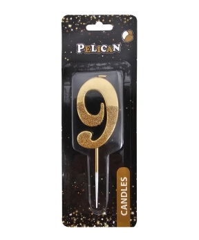Свеча-цифра с блестками "9", золото 5см (863309)