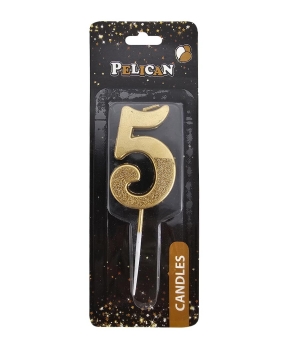 Свеча-цифра с блестками "5", золото 5см (863305)