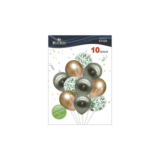Набір з 10 латексних кульок "Зелена весна" хром, Pelican (837406)