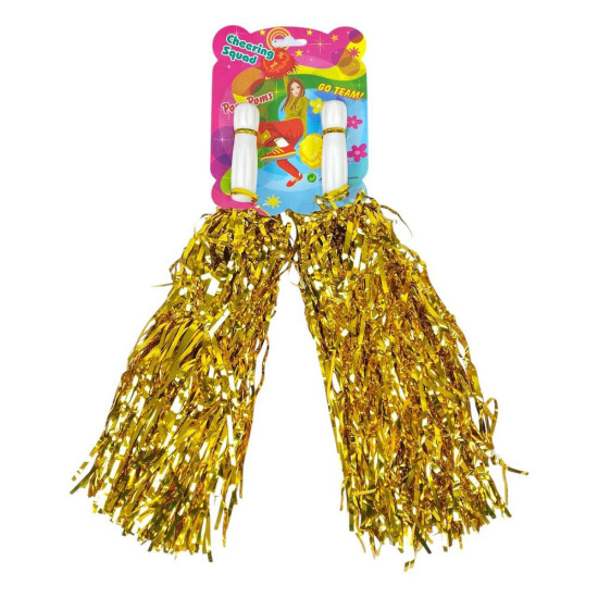 Помпоны для черлидинга и танцев золотые 2 шт, с ручкой (0815-100   gold)