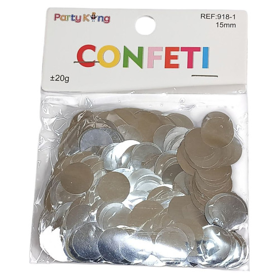 Конфетти кружочки 15мм, ±20гр серебро (918-1 silver)
