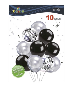 Набор из 10 латексных шариков "Черное сияние" хром, Pelican (837422)