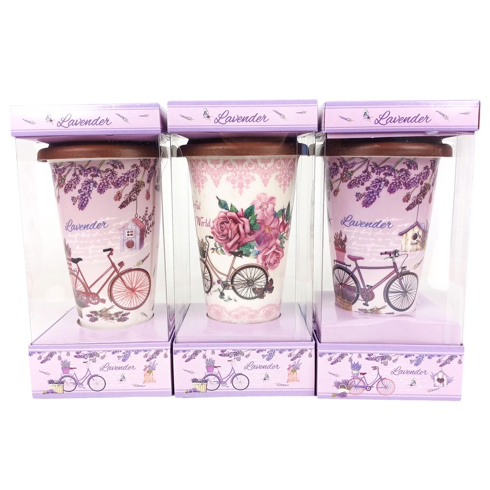 Стакан керамический 440мл с силиконовой крышкой "Лаванда" 4 вида (QF-716=716)