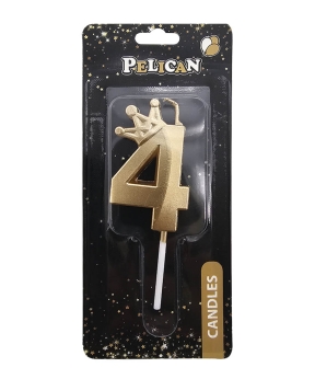 Свеча-цифра 3D с короной "4", золото 6см (863104)