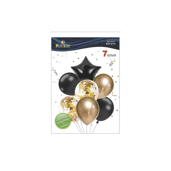 Набор из 7 шаров "Звезда, черно-золотой микс с хромом" Pelican (837313)