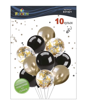 Набор из 10 латексных шариков "Черное мерцание" хром, Pelican (837421)