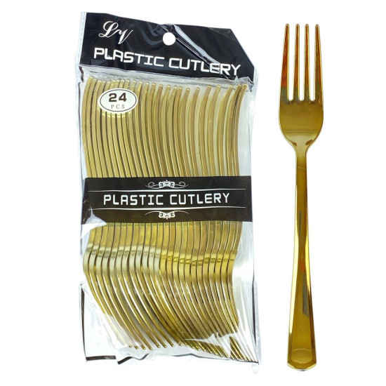 Вилки пластиковые многоразовые золото, 18см, 24шт/уп (7500-48)