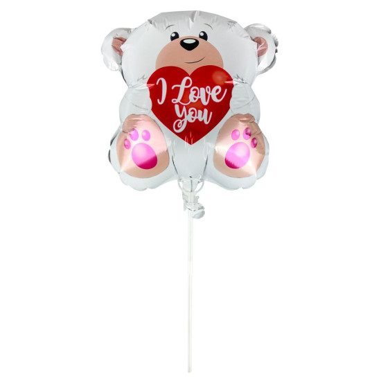 Шарик надувной фольгированный mini Myler, Медведь белый + палка пластиковая 30см (BP10841/MN023)