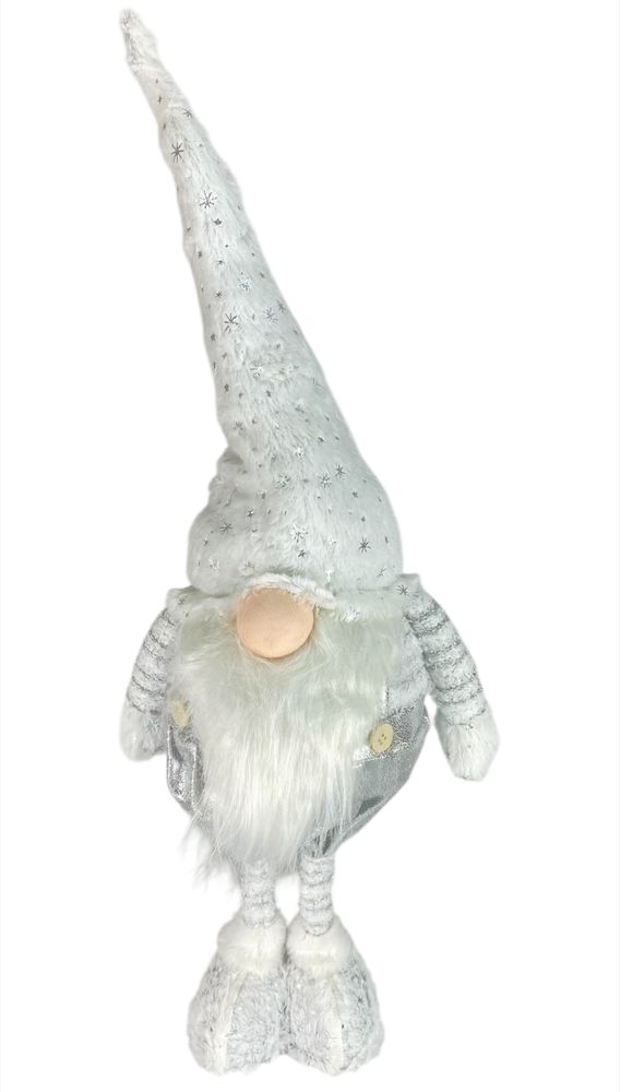 Новогодняя мягкая игрушка Гном белый, стоящий  28 х 18 х 72 см (L01155)