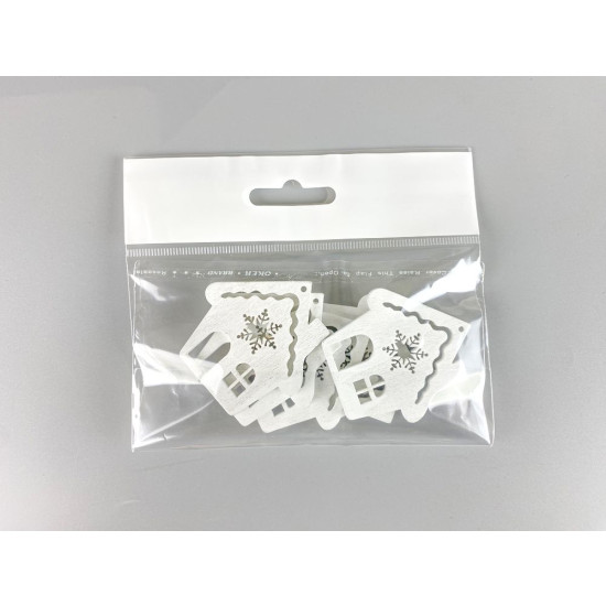 Деревянный домик со снежинкой 5 х 6см, белый, 5шт (TK-026)