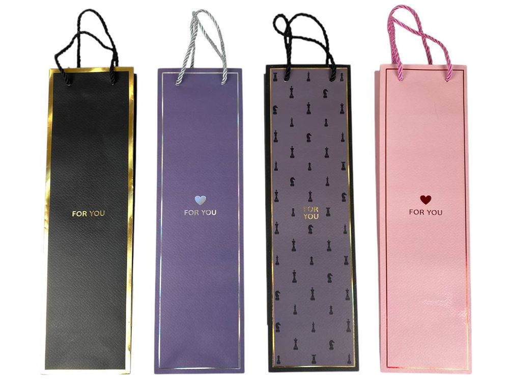Пакет подарочный под бутылку "FOR YOU", 4 дизайна, 210g, 11 x 38 x 11см (YM-S-1856-JD-2)