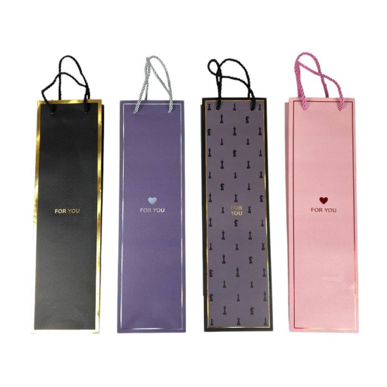 Пакет подарочный под бутылку "FOR YOU", 4 дизайна, 210g, 11 x 38 x 11см (YM-S-1856-JD-2)
