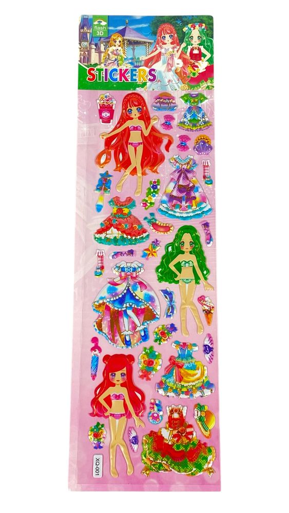 Наліпка рельєфна, опукла з фольгою 10,5 х 35см Одягни ляльку (XQ-001)