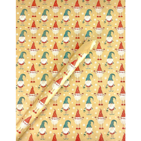 Крафт бумага подарочная  новогодняя "Гномики на крафте" , 0,68х8м (Пт-І-235)