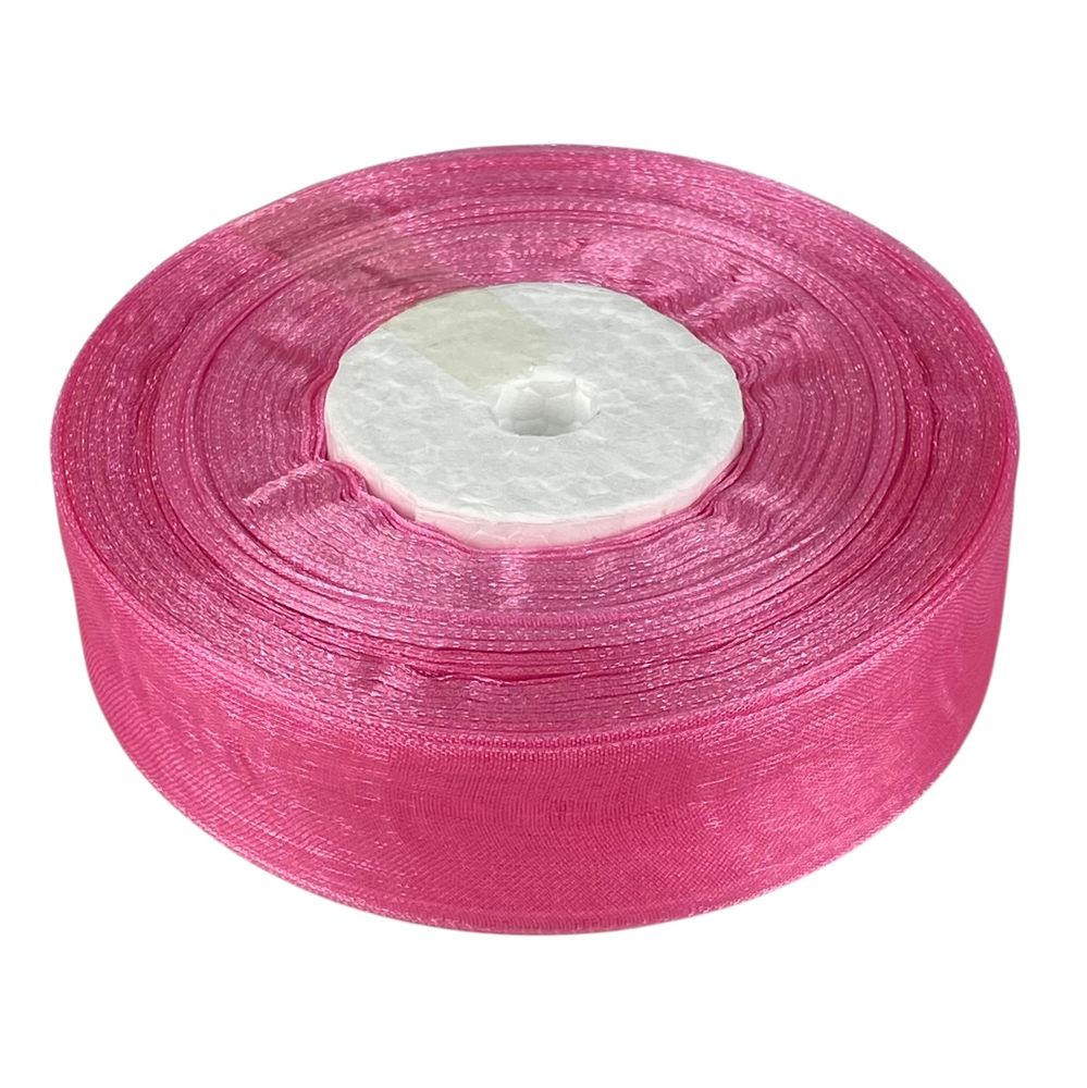 Лента с органзы  темно-розовая 2,5 см х  50 ярдов Розовый Marill (D02025-1094)