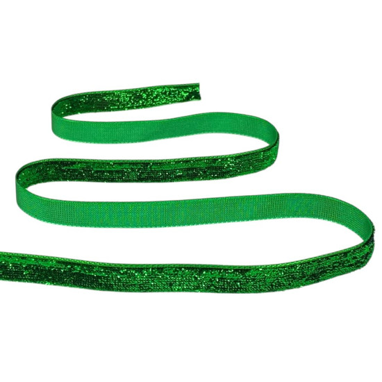 Бархатная лента с люрексом 1,0 см х 50 ярдов Зеленый Marill (D00710- 06)