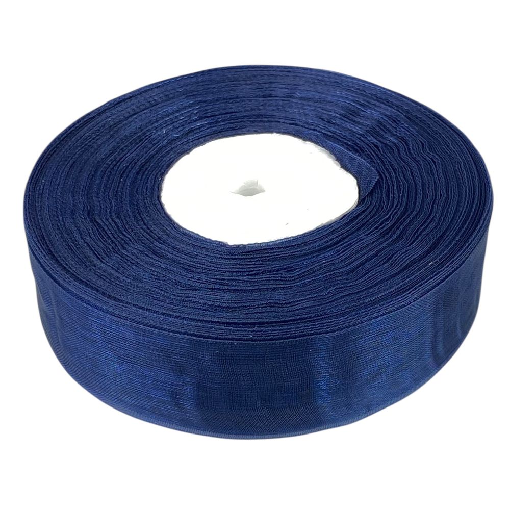 Лента с органзы  темно-синяя 2,5 см х  50 ярдов Синий Marill (D02025-bk19)