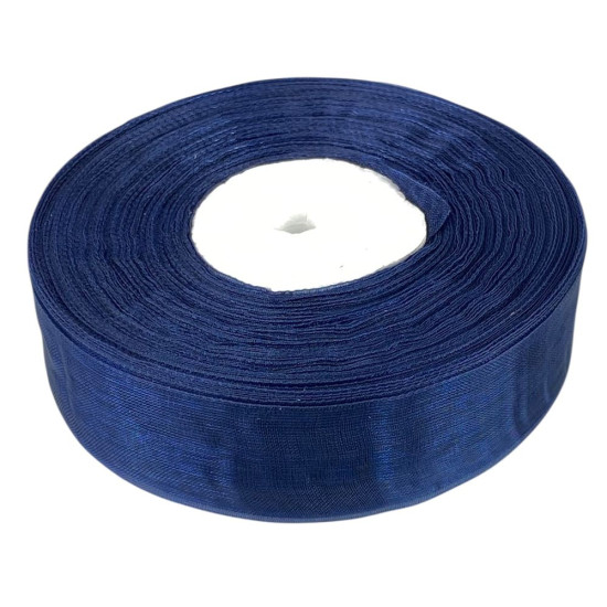 Лента с органзы  темно-синяя 2,5 см х  50 ярдов Синий Marill (D02025-bk19)