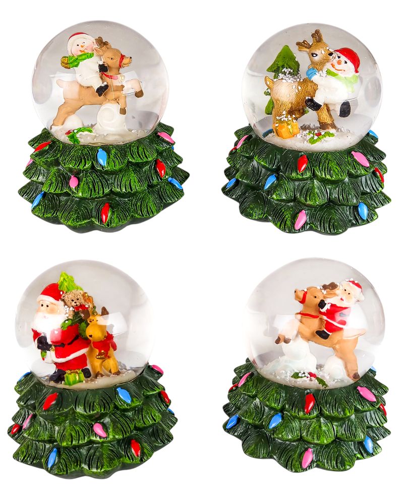Сувенір "Куля снігова 65мм - "Санта  з оленем- Ялинка" (М-036)