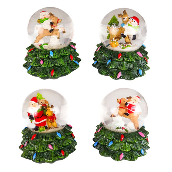 Сувенір "Куля снігова 65мм - "Санта  з оленем- Ялинка" (М-036)