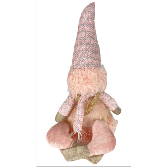 Новогодняя мягкая игрушка Гном розовый, сидящий 15 х 13 х 48 см (L01179)