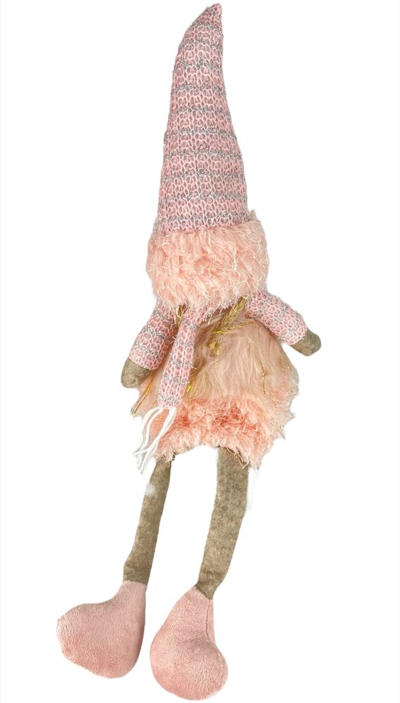 Новогодняя мягкая игрушка Гном розовый, сидящий 15 х 13 х 48 см (L01179)
