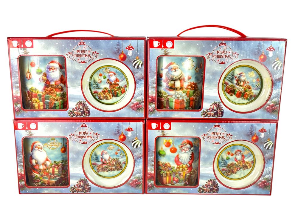 Чашка керамическая 350мл "Санта Клаус с подарками" с блюдцем, ложкой (Q-29-B)