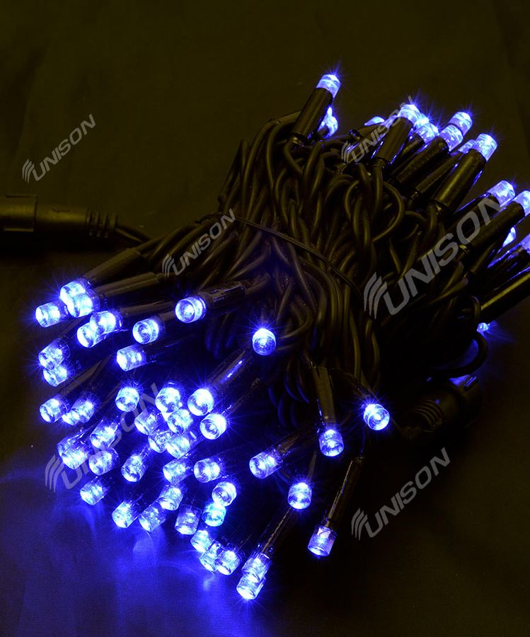 Гирлянда уличная + FLASH 100 LED 10м (черный провод 3,3мм) синий Синий Unison (1431-20)