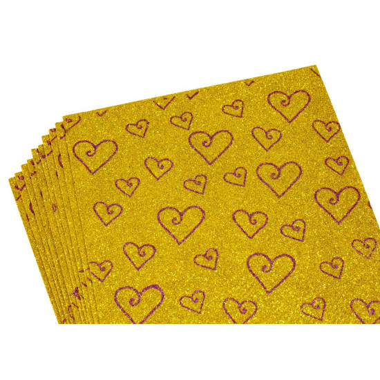 Фоамиран 2мм с глиттером, принт сердечки  фиолетовый с золотом, 10515 Желтый Unison (10515)