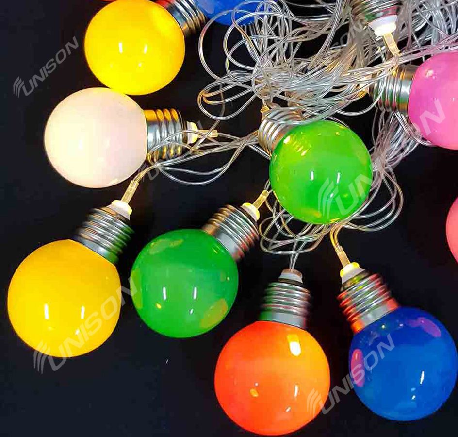 Фигурки 12 LED, "РАДУЖНЫЕ лампочки", 5м + переходник, теплый белый (1698-22)