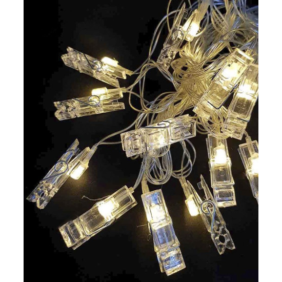 Фигурки 12 LED, "прищепки", 5м + переходник, теплый белый (1698-10)