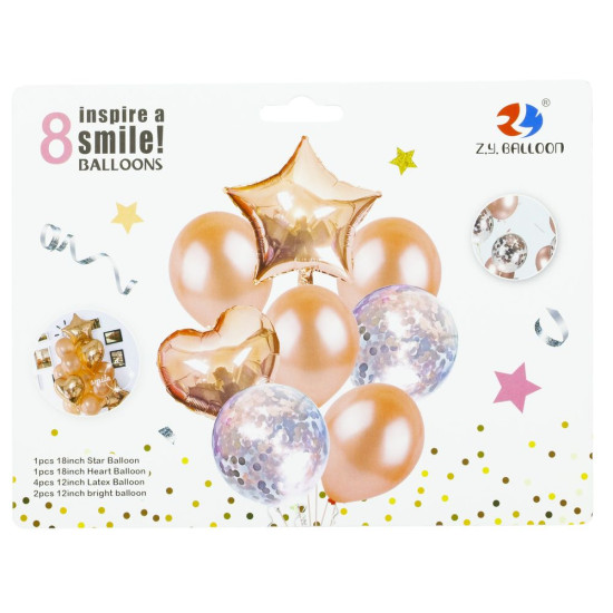 Набор шариков микс со звездой  8шт, Розовое золото Золотой Без бренда (10119 Rose gold)